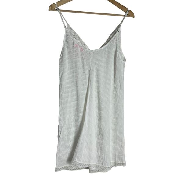 Oscar de la Renta Pink Label White Cotton V-Neck Eyelet Slip Pajama Dress Size L - Picture 7 of 8